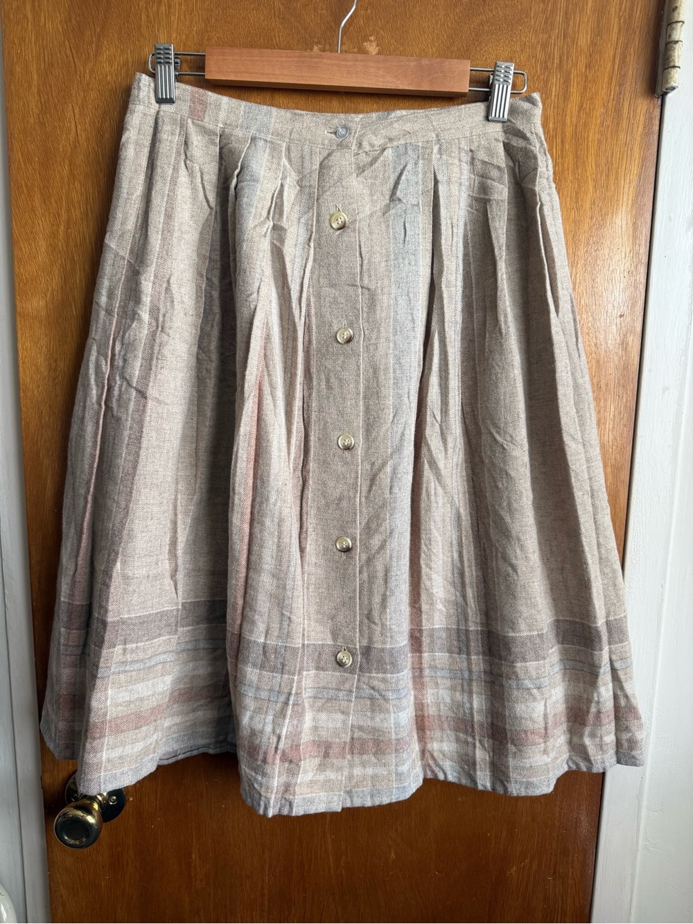 VINTAGE Claude Neutral Beige Button-Front A-Line Skirt